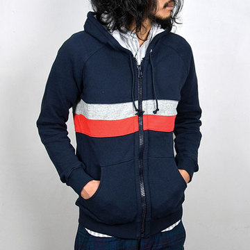 THIS IS NOT A POLO SHIRT.(ディスイズノットアポロシャツ) PANEL STRIPE ZIP HOODIE -(77)navy-