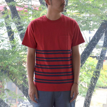 【30% off sale】SATURDAYS SURF NYC(サタデーズサーフ NYC) Randall City Stripe CUT AND SEW -RED- 