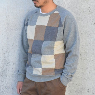【40% off sale】ts(s) (ティーエスエス) Brushed Back Jersey Patchwork Crew neck Shirt -Grey-