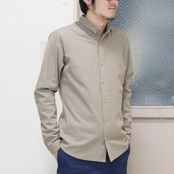 【50% OFF SALE】THE ESSENCE(エッセンス) COTTON SHIRT WITH DOUBLE COLLAR -(82)BEIGE- 