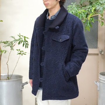 【40% off sale】ts(s) (ティーエスエス) Wool*Alpaca*Mohair Shaggy Cloth Knit Collar Coat -NAVY-