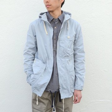 【40% off sale】ts(s) (ティーエスエス) High Count Polyester Oxford Cloth Gathered Round Pocket Zip-up Parka -(25)Gray Blue- #TT36BJ01