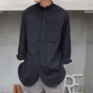 【40% off sale】FRANK LEDER(フランクリーダー)/TRIPLE WASHED THIN COTTON OLD STYLE STAND COLLAR SHIRT ‐BLACK- 0916086-99