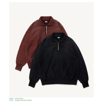 y25AWz A.PRESSE(A vbZ)/ Vintage Half Zip Sweat Shirt -BLACK- #25AAP-05-09