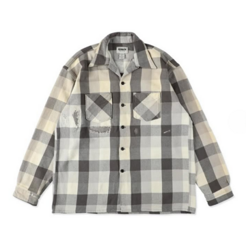 BOWWOW(oEE) / DAMAGED AND STAINED FLANNEL SHIRT -AGED GRAY~WHITE- #BW252-DSFS