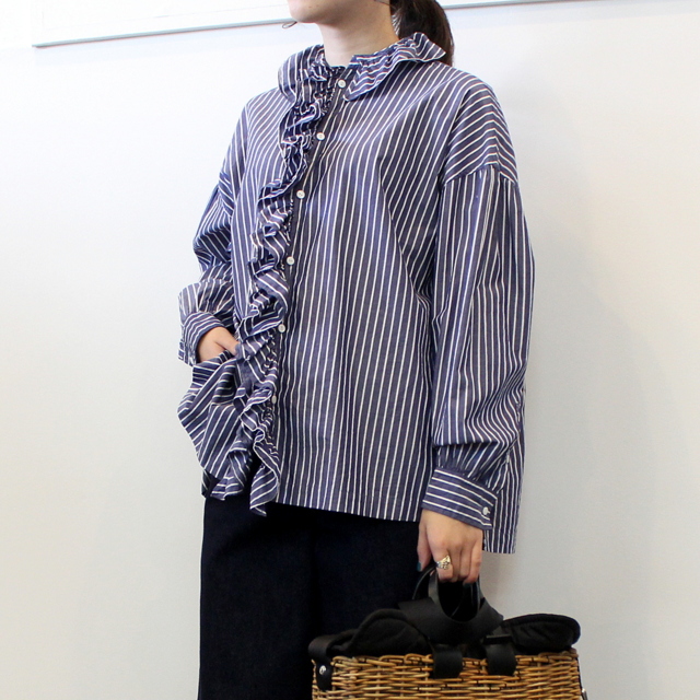 TOUJOURS(トゥジュー)【21AW】Ruffle Shirt (stripe)_ MM35BS01【K】(1)