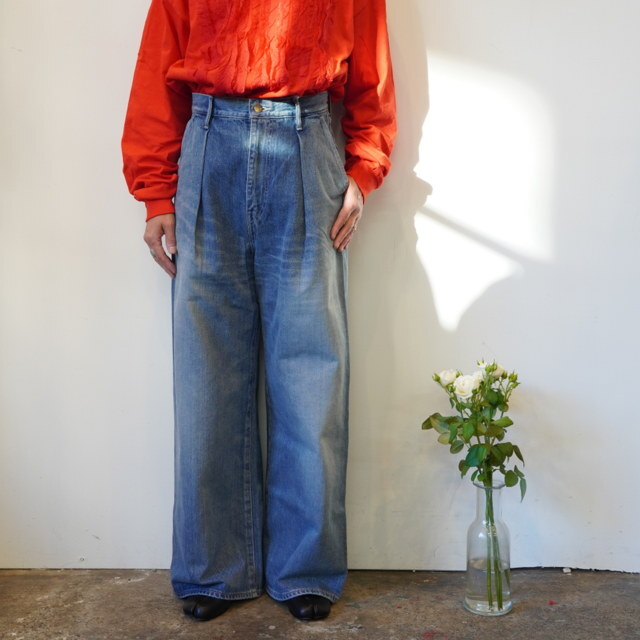 Graphpaper(Oty[p[)Selvage Denim Two Tuck Wide Pants-LIGHT FADE-#GL243-40189LB(1)