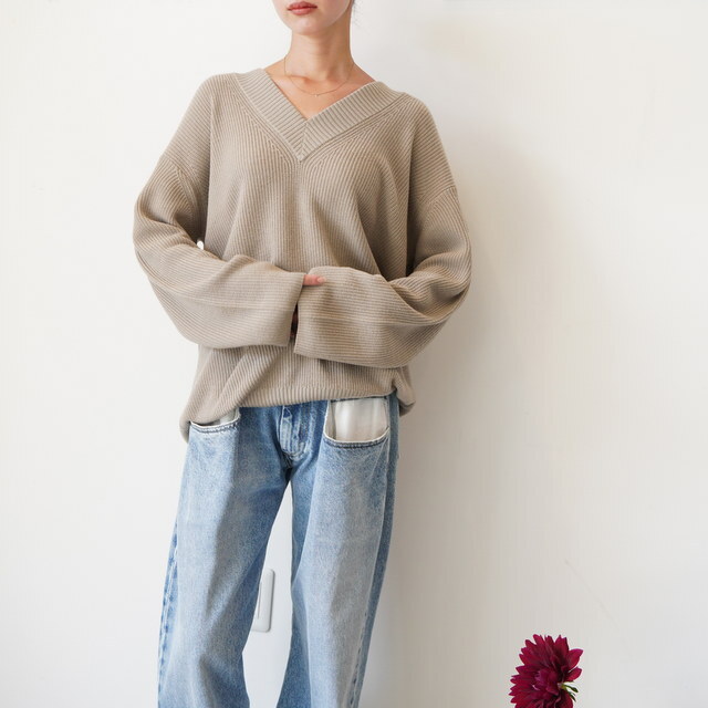 Graphpaper(Oty[p[) MERCERIZED FINE WOOL VNECK #GL253-80466(1)