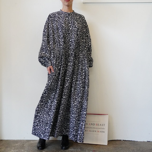 TOUJOURS(gDW[) / FLOWER PRINT COTTON STRETCH CLOTH Classic Gathered Dress #YM43FD03(1)