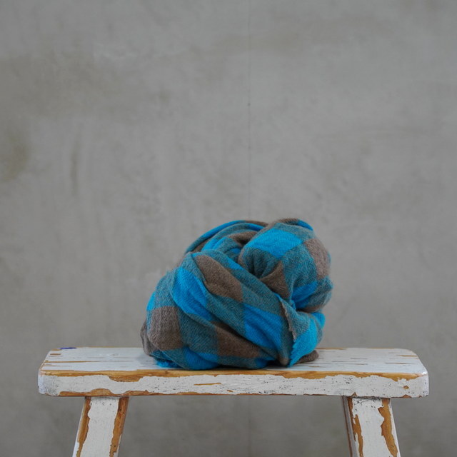 DANIELA GREGIS(�_�j�G�� �O���W�X) scialle shawl lavato(TURQUOISE BROWN 5CM CHECK)#SCI1WK4314(1)