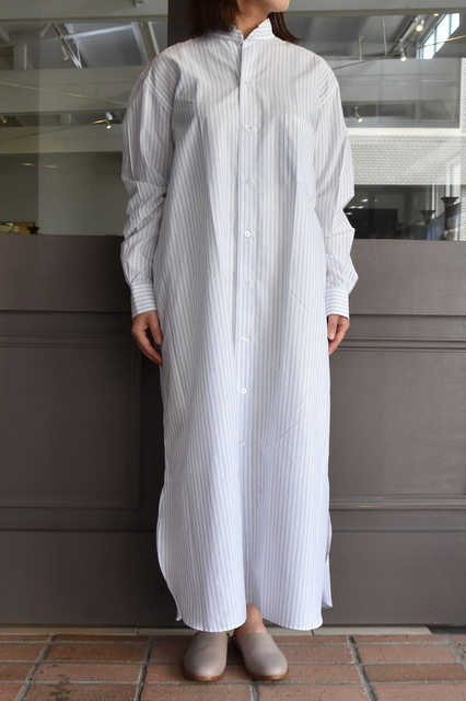 y40%off salez CristaSeya(NX^Z)/ HANDMADE PATCH MAXI MAO SHIRT WITH FRINGED COLLAR(patched smoky blue stripes)(2)