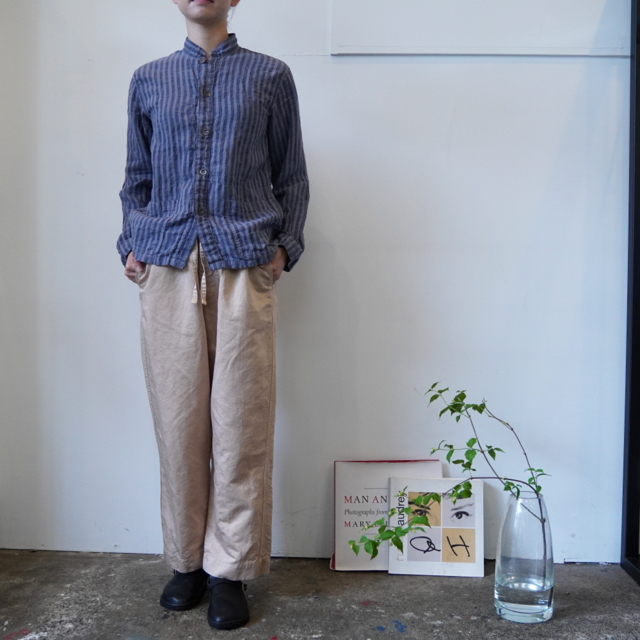 HTS(GC`eB[GX) LINEN WIDE STRIPE STAND COLLAR OVERALL#LNHT2302LWS(2)