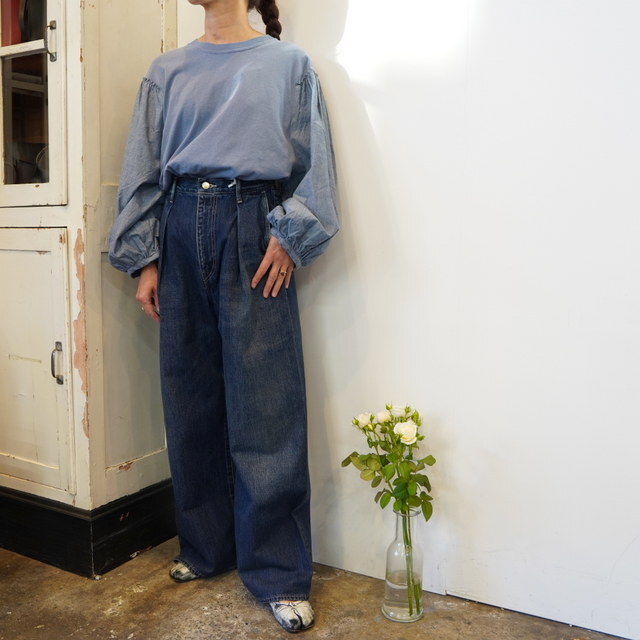 Graphpaper(Oty[p[)Selvage Denim Two Tuck Wide Pants-DARK FADE-#GL243-40189DB(2)