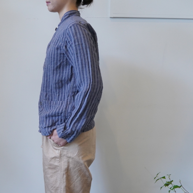HTS(GC`eB[GX) LINEN WIDE STRIPE STAND COLLAR OVERALL#LNHT2302LWS(3)