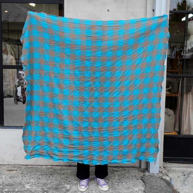 DANIELA GREGIS(�_�j�G�� �O���W�X) scialle shawl lavato(TURQUOISE BROWN 5CM CHECK)#SCI1WK4314(3)