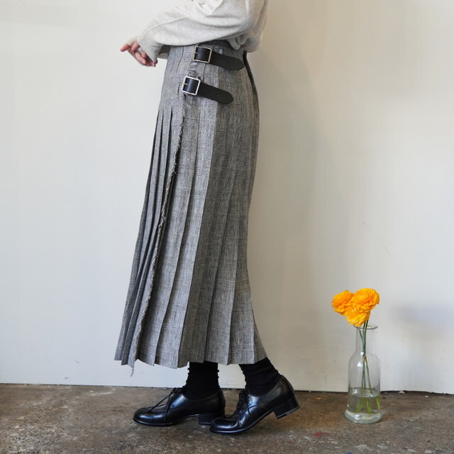 ONEIL OF DUBLIN(�I�j�[�� �I�u �_�u����) LOW WAIST PLEATS WRAP SKIRT LENGTH 80cm #NOD0901(3)