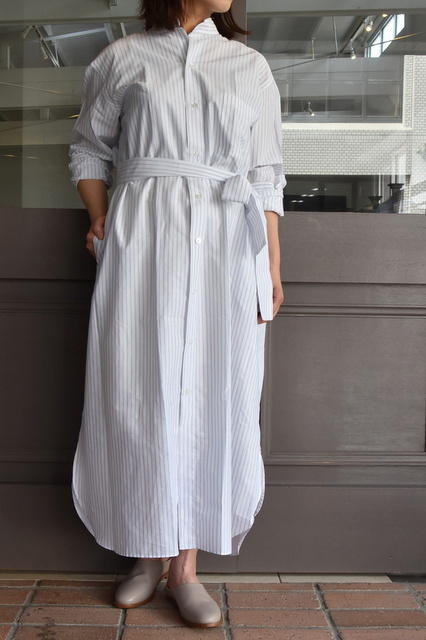 y40%off salez CristaSeya(NX^Z)/ HANDMADE PATCH MAXI MAO SHIRT WITH FRINGED COLLAR(patched smoky blue stripes)(5)