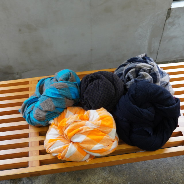 DANIELA GREGIS(�_�j�G�� �O���W�X) scialle shawl lavato(TURQUOISE BROWN 5CM CHECK)#SCI1WK4314(5)