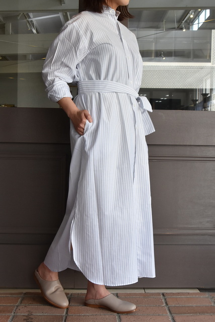 y40%off salez CristaSeya(NX^Z)/ HANDMADE PATCH MAXI MAO SHIRT WITH FRINGED COLLAR(patched smoky blue stripes)(6)