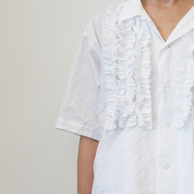 TOUJOURS(gDW[) Open Collar Short Sleeve Frill Shirt#TM40HS01(6)